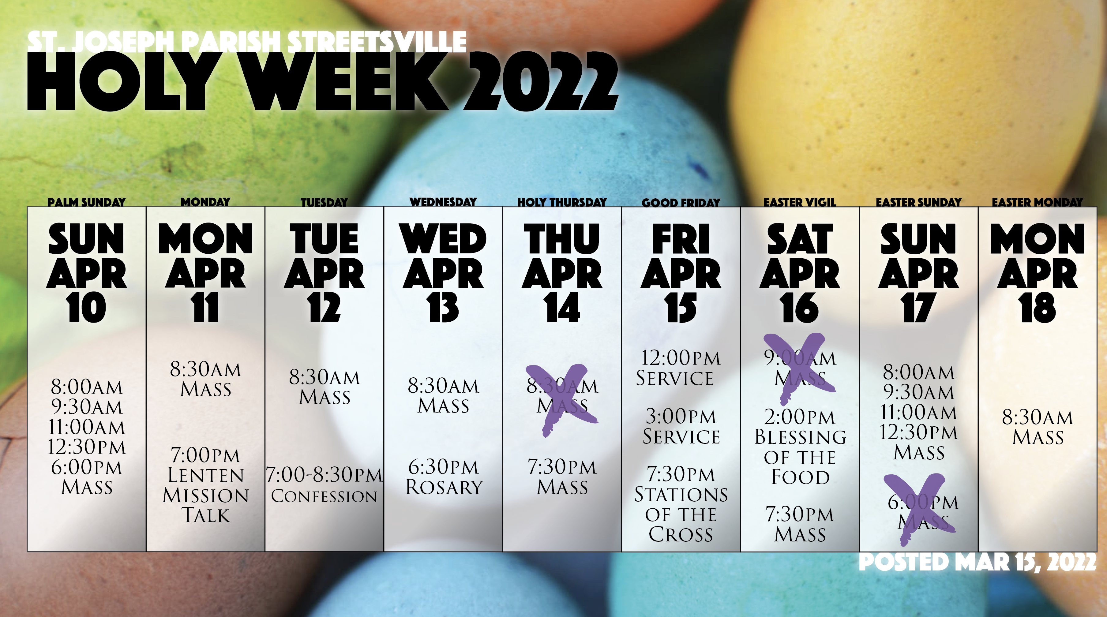 Holy Week Schedule 2022