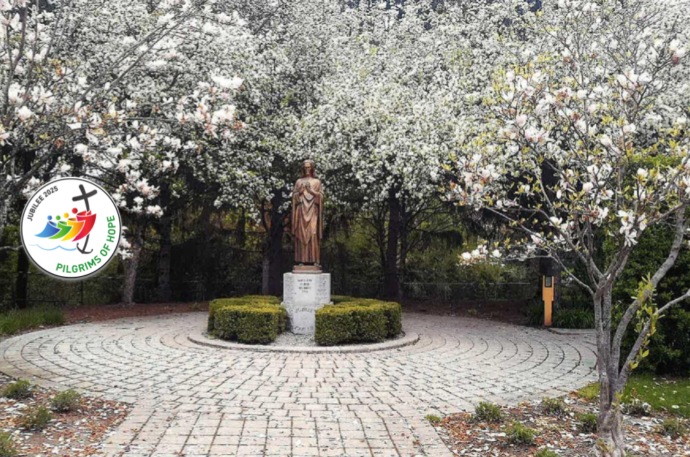 SJ Spring Entrance Garden with Jubilee 2025 logo